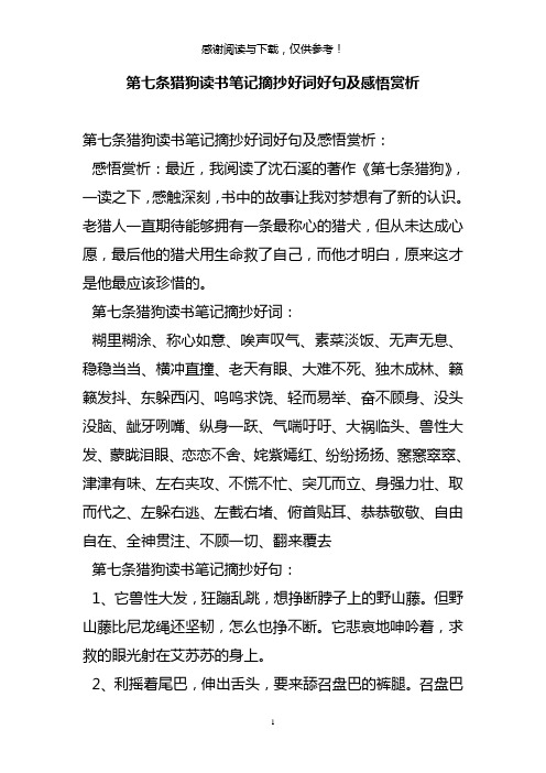 第七条猎狗读书笔记摘抄好词好句及感悟赏析