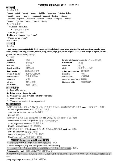 牛津译林版七年级英语下册Unit8知识点总结+练习(含答案)