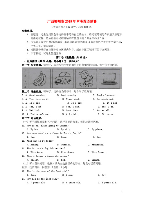 广西柳州市2019年中考英语真题试题(含解析)