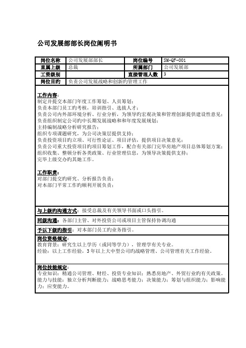 企业发展部部长职位专项说明书