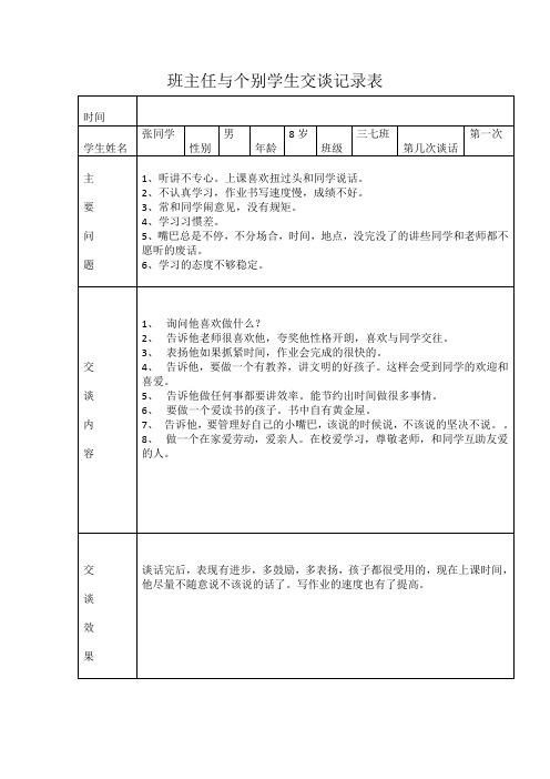 班主任与个别学生交谈记录表