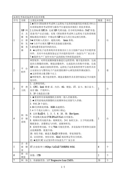 标准化考场设备清单及技术参数