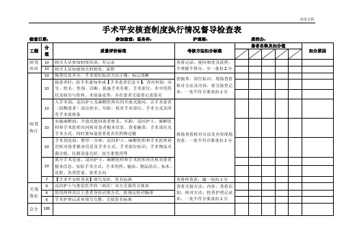 手术安全核查制度执行情况督导检查表