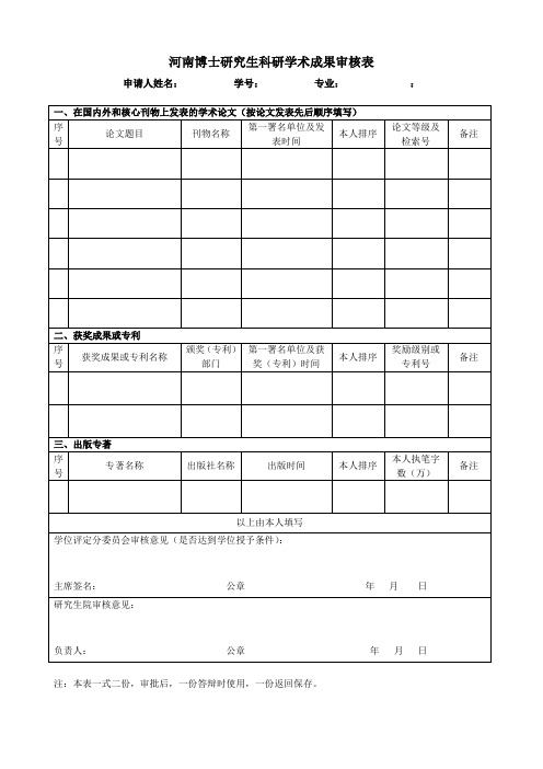 博士研究生科研学术成果审核表