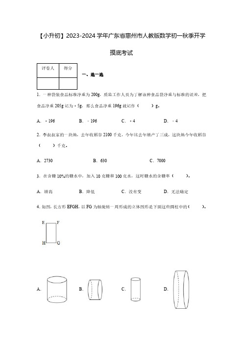 【小升初】2023-2024学年广东省惠州市人教版数学初一秋季开学摸底考试2套(含解析) (2)