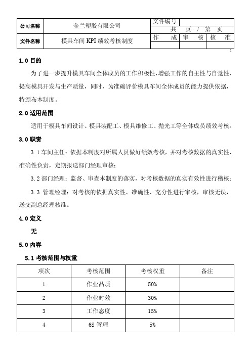 模具车间KPI考核制度