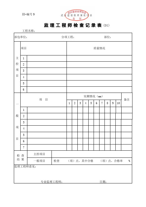 监理工程师检查记录表(模板)