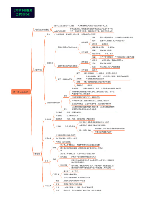 人教版初中七年级下册生物知识点思维导图