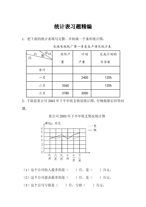 (2020年春)北师大版小升初数学复习专题统计表习题精编