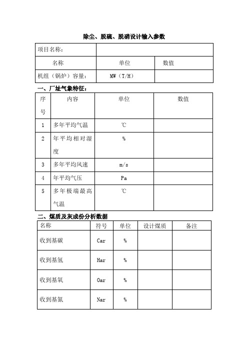 脱硫脱硝所需原始参数