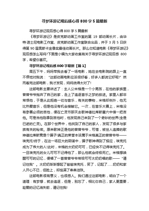 寻梦环游记观后感心得800字5篇最新