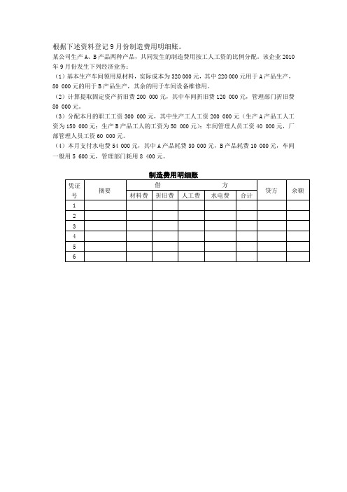 制造费用和生产成本明细账