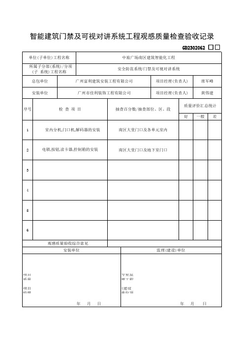 智能建筑系统工程观感质量检查验收记录