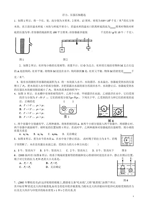 压强浮力压轴题中考冲刺(必看之一)