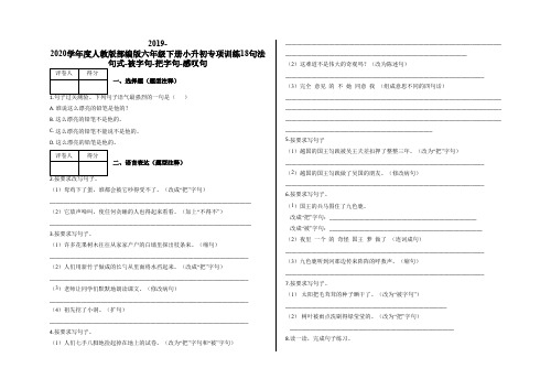 六年级下册小升初专项训练18句法句式-被字句-把字句-感叹句答案-人教版部编版