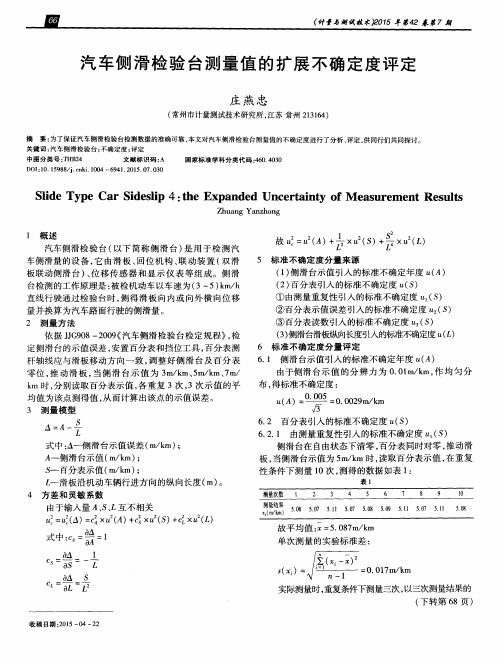 汽车侧滑检验台测量值的扩展不确定度评定