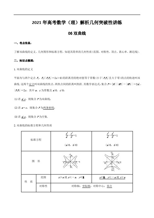 2021年高考数学(理)解析几何突破性讲练  专题06双曲线(解析版)