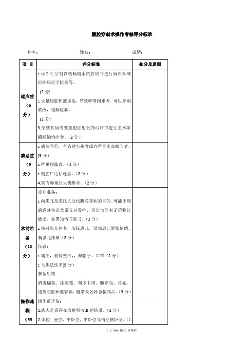 腹腔穿刺术操作考核评分标准甄选范文