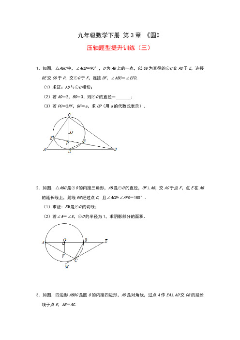 北师大版九年级数学下册 第3章 《圆》压轴题型提升训练(三)