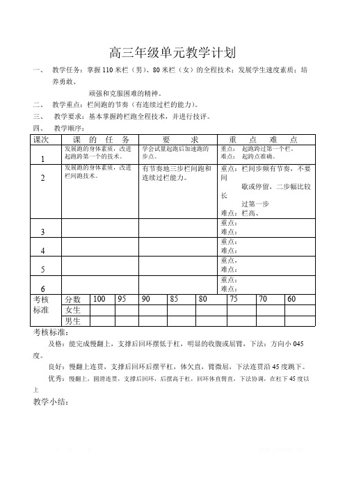 高三体育与健康教案 单元计划  障碍跑