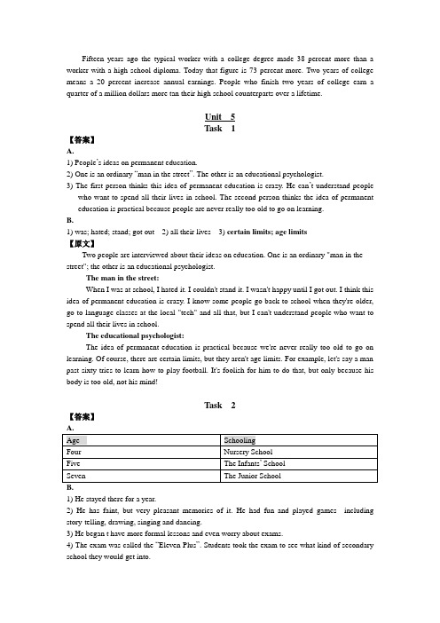 《现代大学英语听力2》听力原文及题目答案Unit  5