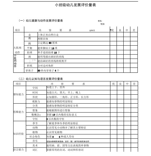 小、中、大班级幼儿发展评价量表