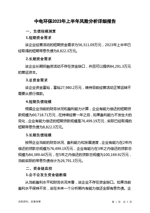 300172中电环保2023年上半年财务风险分析详细报告