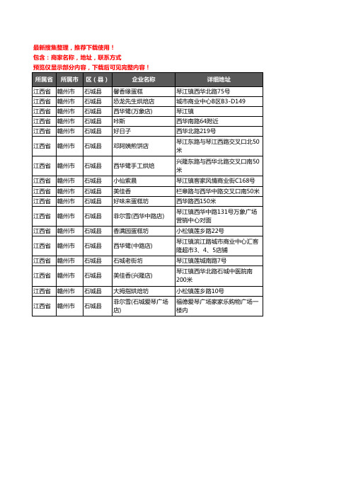 新版江西省赣州市石城县蛋糕房企业公司商家户名录单联系方式地址大全17家