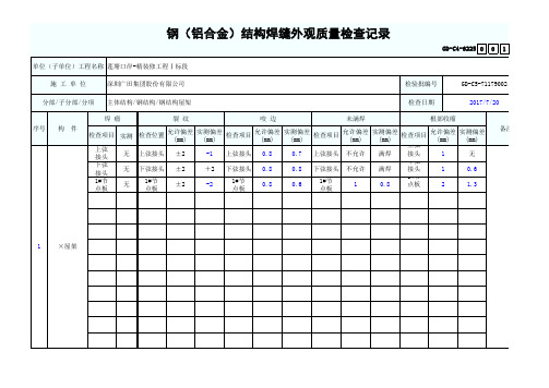 钢(铝合金)结构焊缝外观质量检查记录1