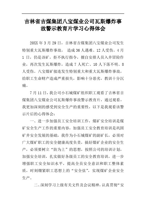 吉林省吉煤集团八宝煤业公司瓦斯爆炸事故警示教育片学习心得体会