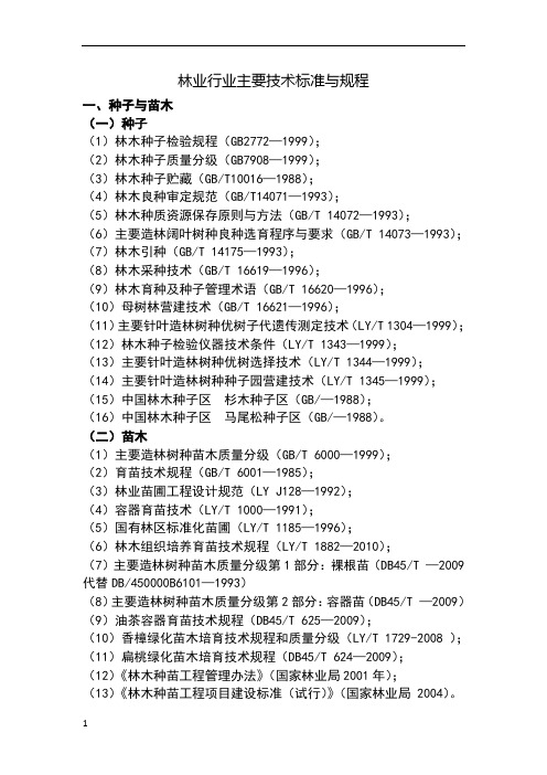 林业行业主要技术标准与规程