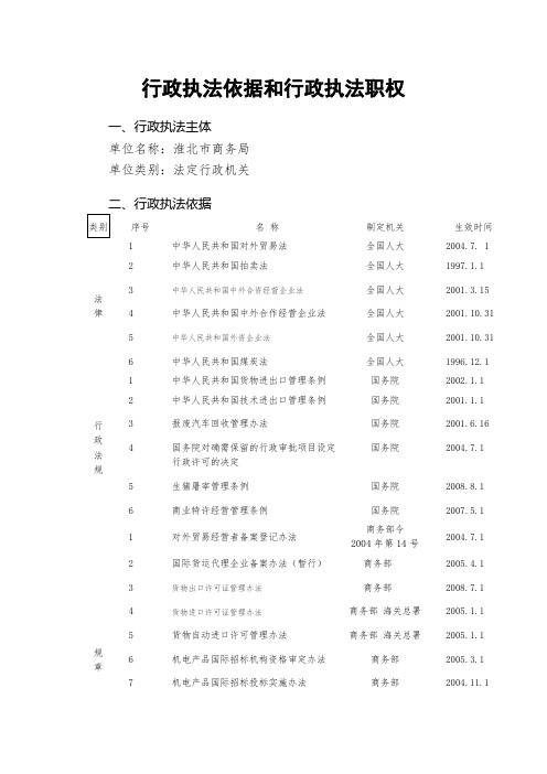 行政执法依据和行政执法职权