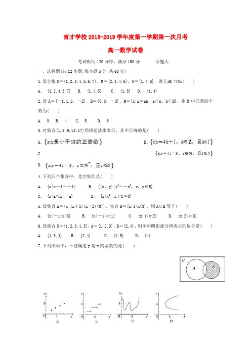 安徽省滁州市定远县育才学校2018-2019学年高一数学上学期第一次月考试题