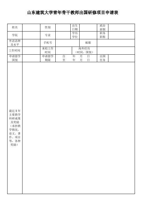 山东建筑大学青年骨干教师出国研修项目申请表