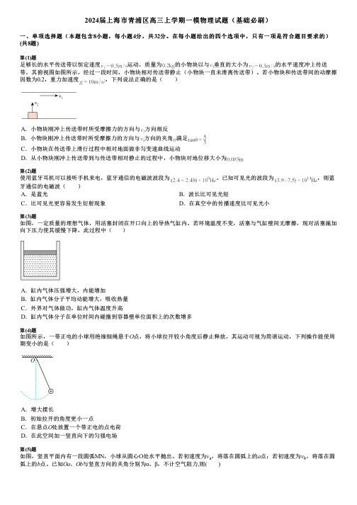 2024届上海市青浦区高三上学期一模物理试题(基础必刷)