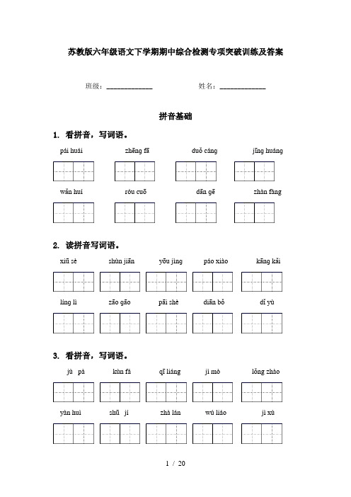 苏教版六年级语文下学期期中综合检测专项突破训练及答案