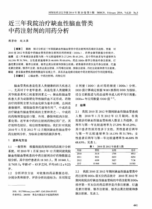 近三年我院治疗缺血性脑血管类中药注射剂的用药分析