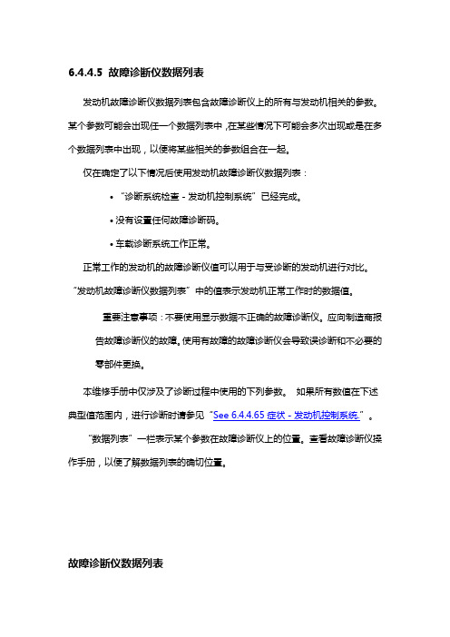 别克凯越 故障诊断仪数据列表