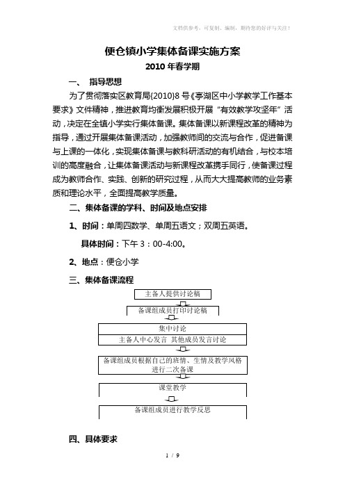 便仓镇小学集体备课实施方案