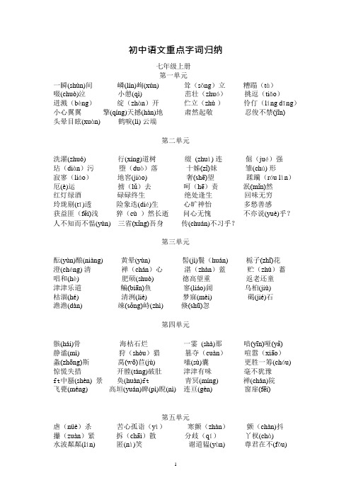 人教版初中语文重点字词归纳(最新整理)