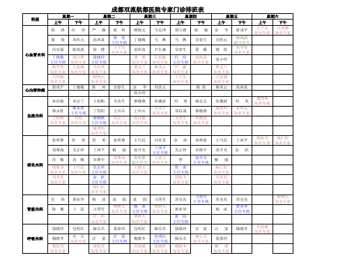 成都双流航都医院专家门诊排班表