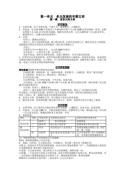 八年级上第一单元多元发展的早期文明