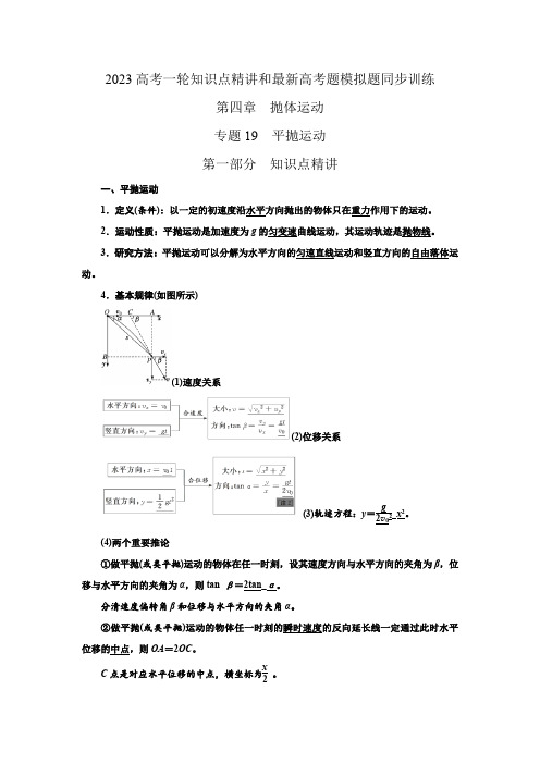 2023届高考物理一轮复习知识点精讲与2022高考题模考题训练专题19平抛运动(解析版)