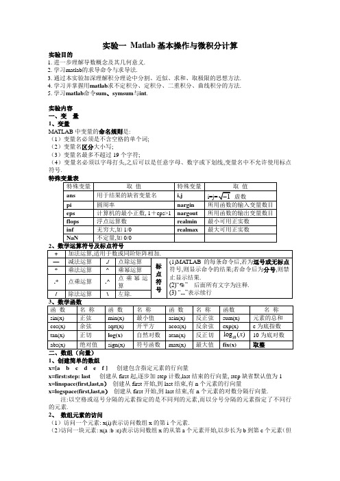 实验一B Matlab基本操作与微积分计算