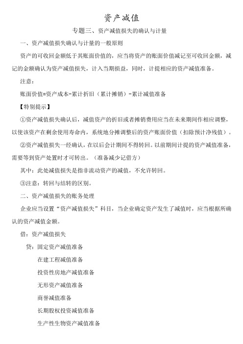 资产减值专题三、资产减值损失的确认与计量