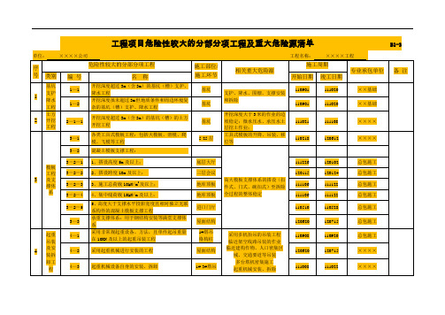 工程项目危险性较大的分部分项工程及重大危险源清单                  B1