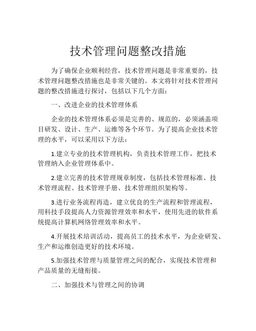 技术管理问题整改措施