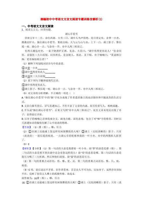 部编初中中考语文文言文阅读专题训练含解析(1)