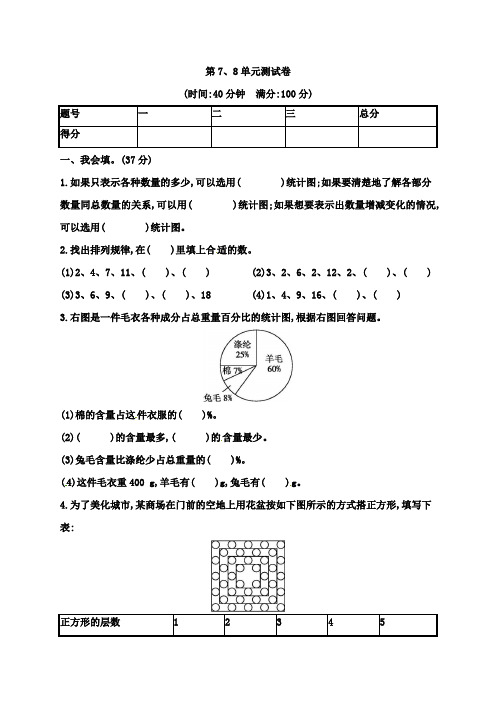 人教新课标2019-2020学年六年级数学上学期第7、8单元测试题(含答案)