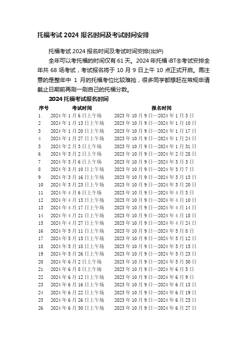 托福考试2024报名时间及考试时间安排